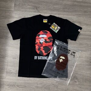 Bape Black T-Shirt with Red Camo Ape Head Graphic